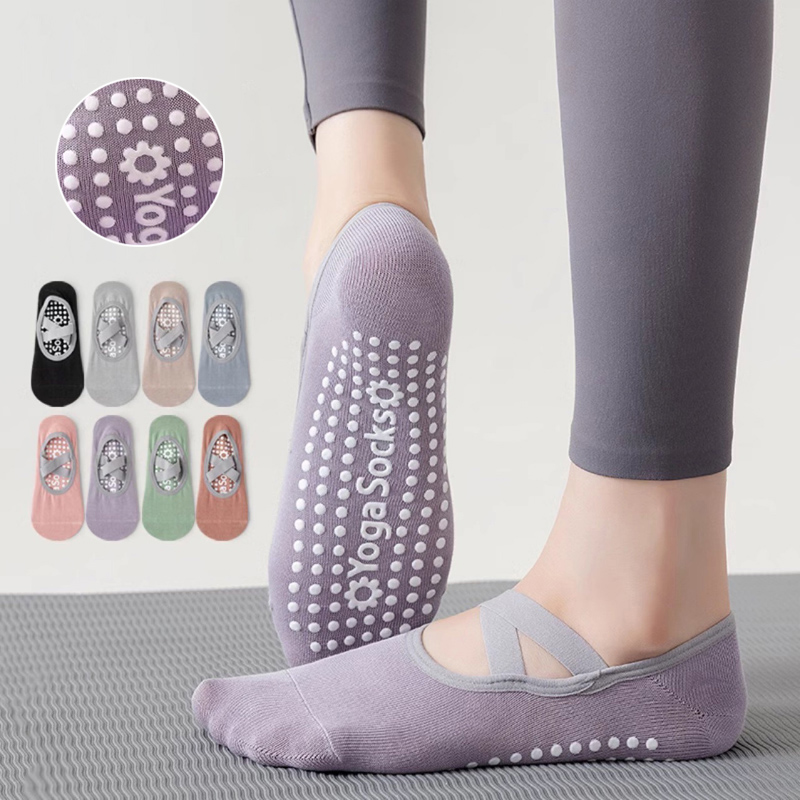 Pilates Yoga Fitness - Breathable ผ้าเช็ดตัวด้านล่างถุงเท้าโยคะผู้หญิงซิลิโคนลื่นผ้าพันคอพิลาทิสถุงเท้าสุภาพสตรีบัลเล่ต์เต้นรําฟิตเนสออกกําลังกายถุงเท้าผ้าฝ้าย