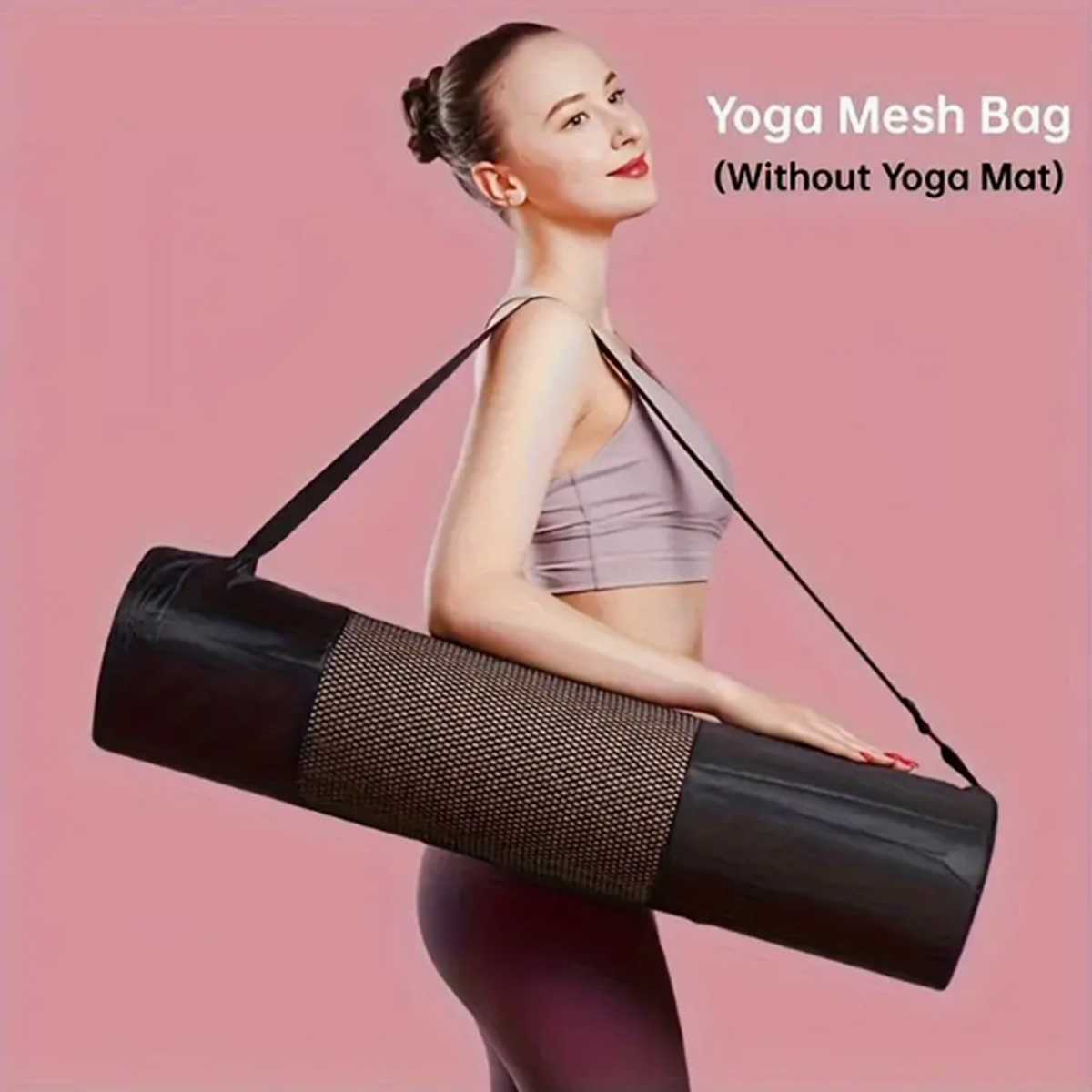 Pilates Yoga Fitness - กระเป๋าตาข่ายใส่เสื่อโยคะแบบระบายอากาศได้ 1 ใบ - ผ้าอ็อกซ์ฟอร์ดทนทาน สีดำ